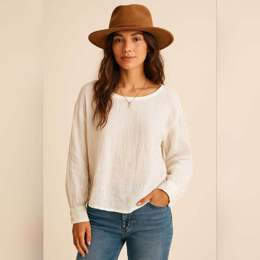 Free the Label White Cotton S Gauze Long Sleeve Oversized Blouse Boho Beachy
